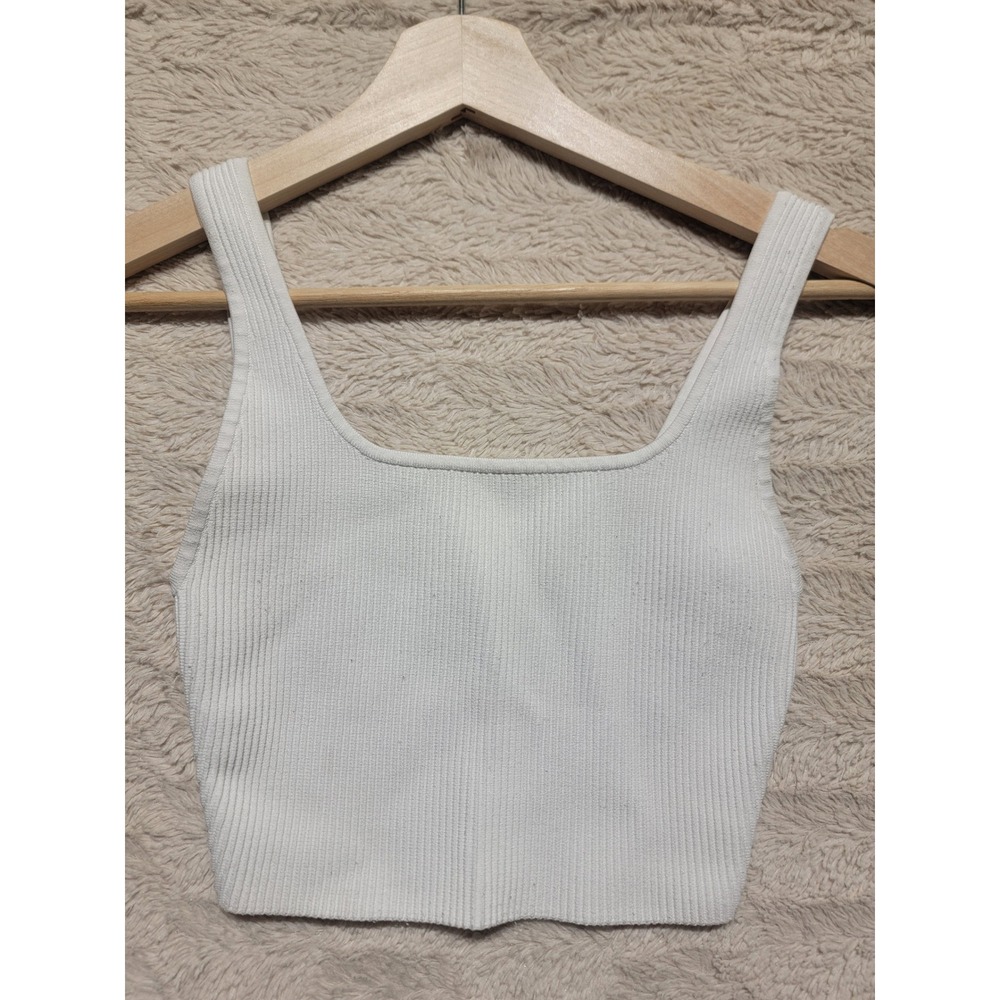 Babaton Sculpt Knit Cropped Tank White Ribbed Square Neck Top S SPX1-3606-29